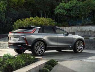 The Cadillac LYRIQ, shown from the rear