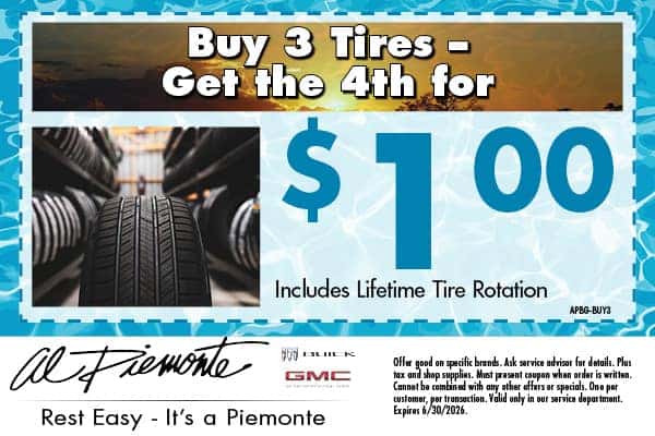 Buy 3 Tires Get the 4th for $1 | Al Piemonte Buick GMC