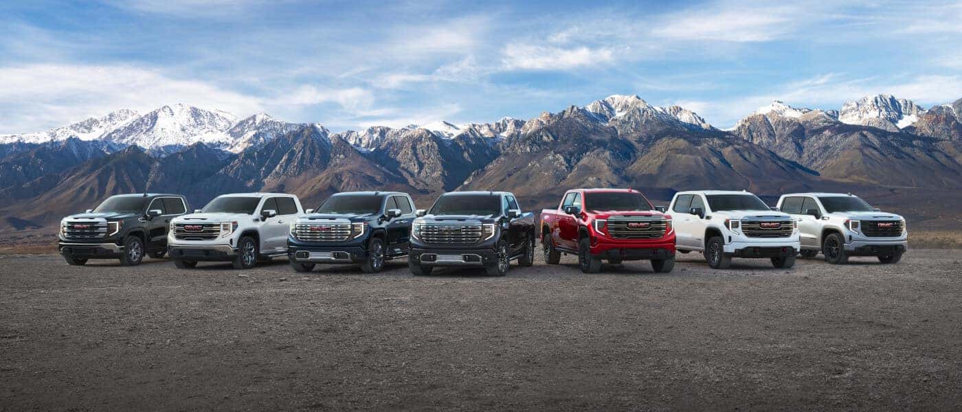2026 GMC Sierra 1500 lineup parked in mountains
