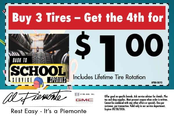 Buy 3 Tires Get the 4th for $1 | Al Piemonte Buick GMC