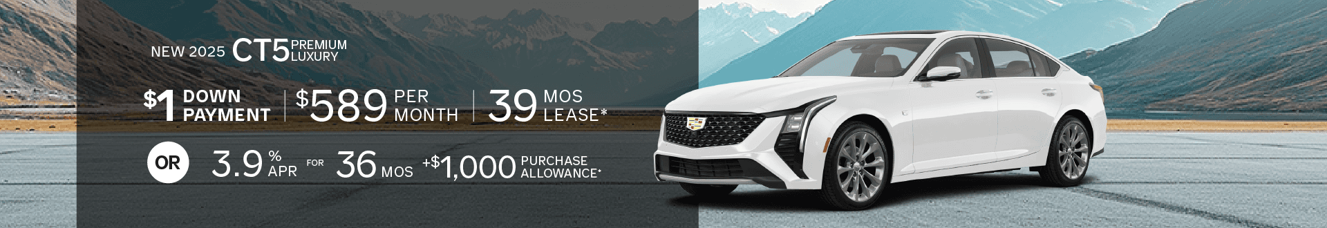 New 2025 CT5 Premium Luxury, Enjoy 3.9% APR + $1,000 Purchase Allowance or drive for only $589 for 39 mo lease w/ $1 down
