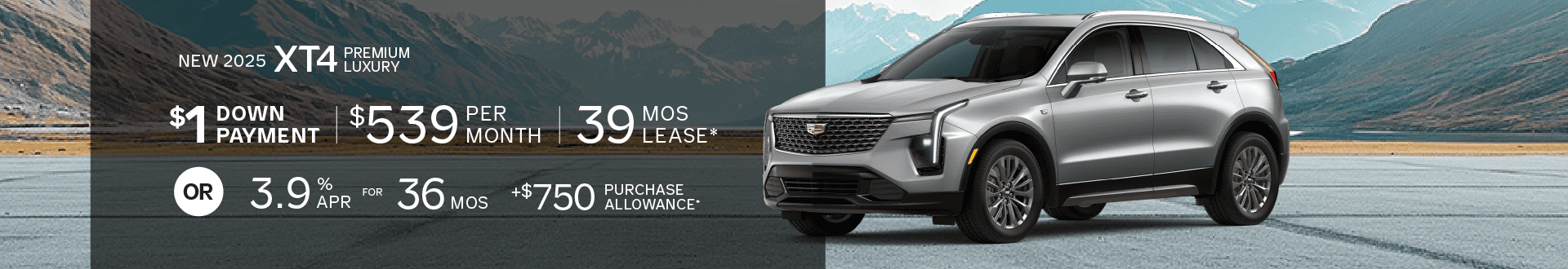 New 2025 XT4 Premium Luxury, $539 for 39 mo lease w/ $1 Down -or- purchase and choose 3.9% APR + $750 Purchase Allowance