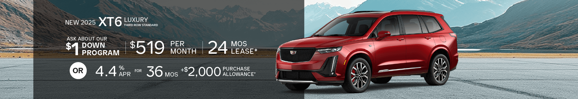 New 2025 XT6 Luxury w/3rd Row Standard, $519 for 24 mo lease -or- purchase and choose 4.4% APR + $2,000 Purchase Allowance   