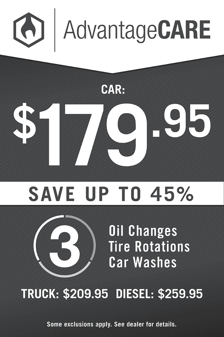 AdvantageCare $159.95. Save up to 45%. Includes 3 oil changes, tire rotations, and car washes