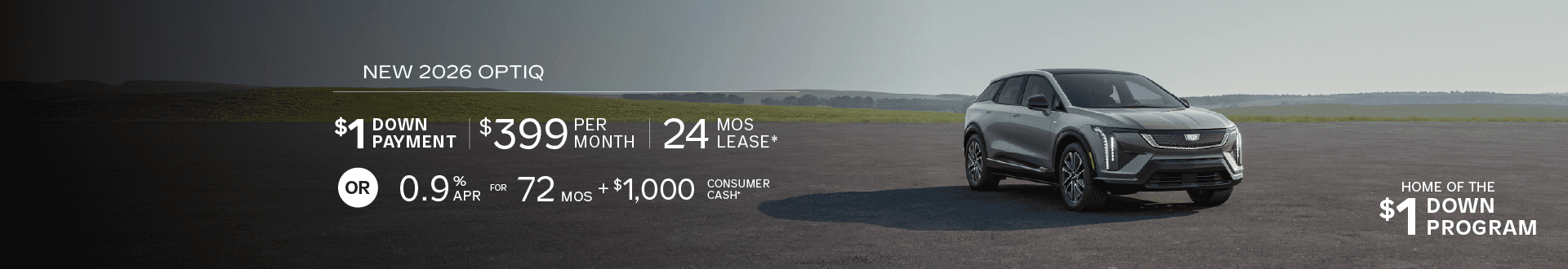 New 2026 OPTIQ for $399 for 24 mo lease with $1 Down -or- purchase and receive 0.9% APR for 72 months + $1,000 Consumer Cash
