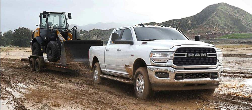 White RAM 2500 towing