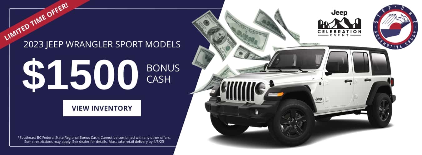 2023 Jeep Wrangler Sport Models $1500 Bonus Cash at CDJR Crestview