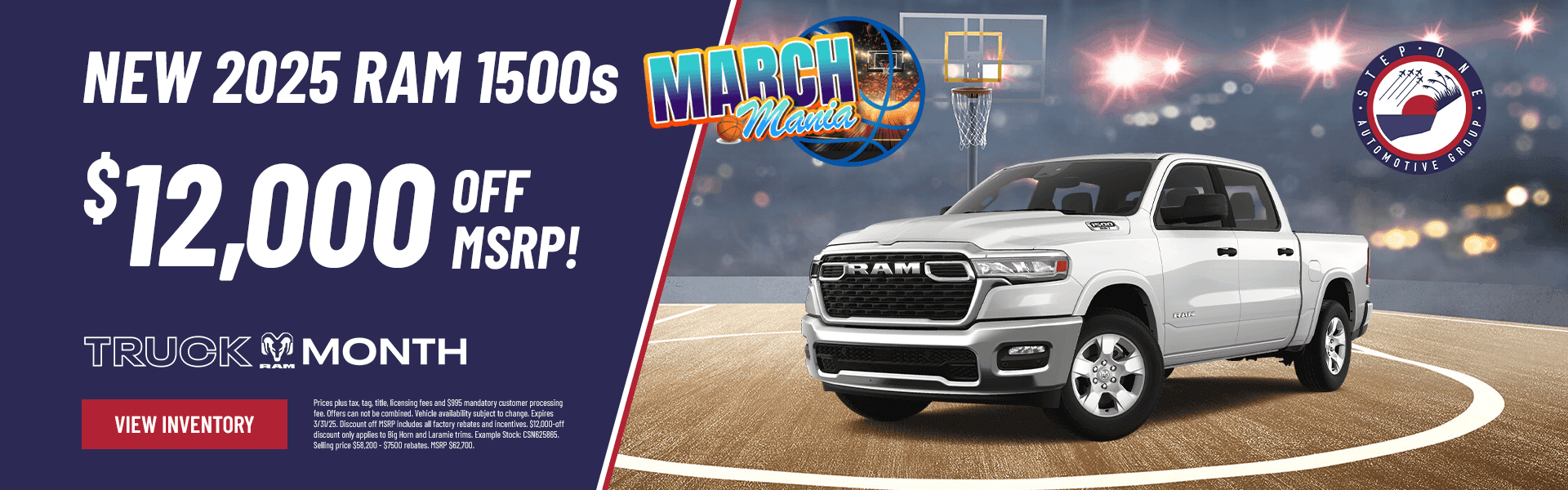 New 2025 Ram 1500s - $12,000 off MSRP at Step One Chrysler Dodge Jeep Ram Crestview in Crestview, FL. Select the image to see matching inventory.