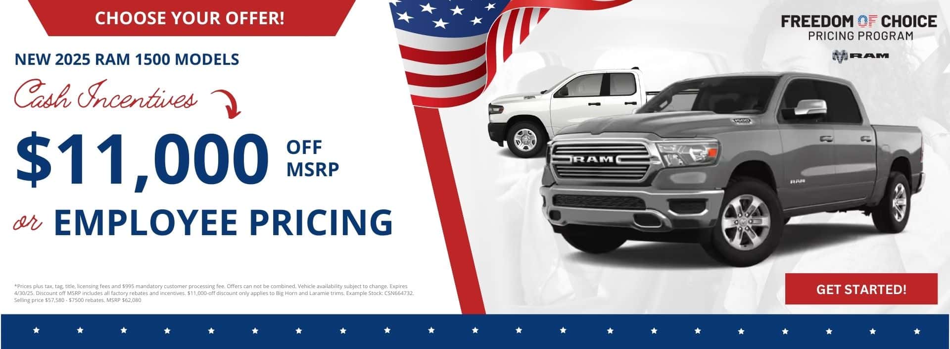 Get $11,000 Off a New 2025-RAM 1500 models at Step One Chrysler Dodge Jeep Ram FIAT Crestview in Crestview, Florida