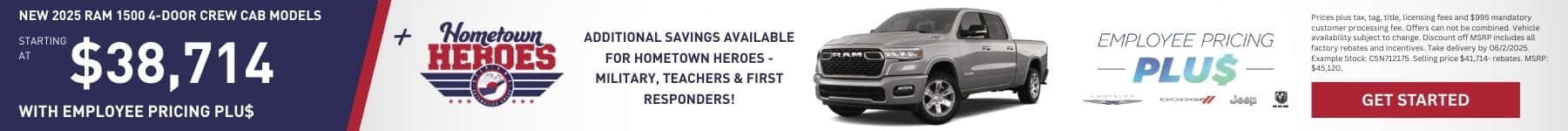 Buy a New 2025 Ram 1500 4-door Crew Cab - Starting at $38,714 with Employee Pricing PLU$ at Step One Chrysler Dodge Jeep Ram Crestview in Crestview, FL. Select the image to view inventory.