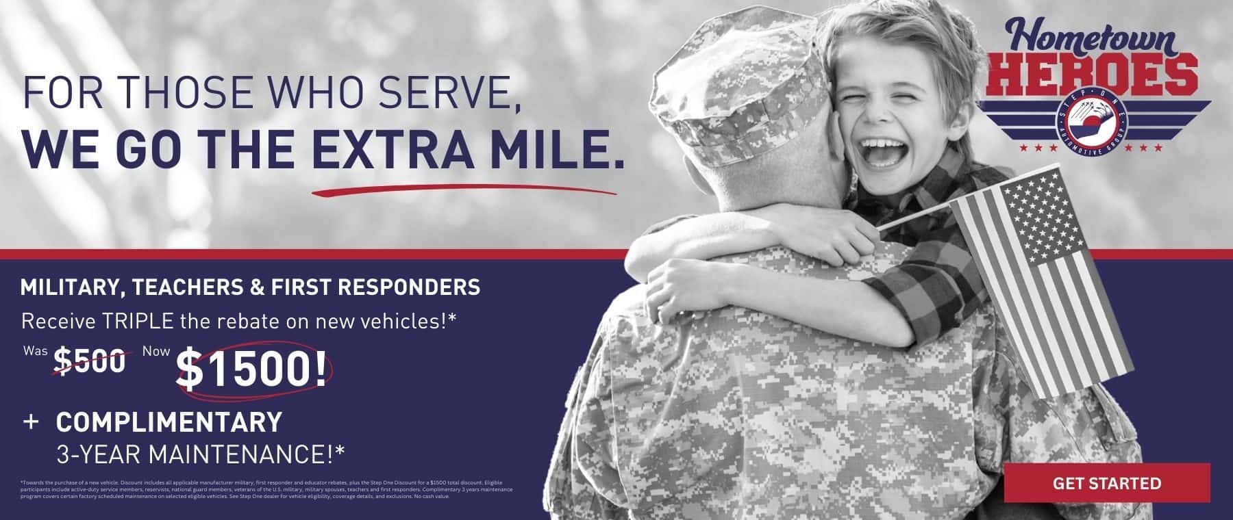 For those who serve we go the extra mile. Military, Teachers & First Responders receive TRIPLE the rebate on new vehicles! + complimentary 3-years maintenance at Step One Chrysler Dodge Jeep Ram Crestview in Crestview, FL. Select the image to view New Inventory.