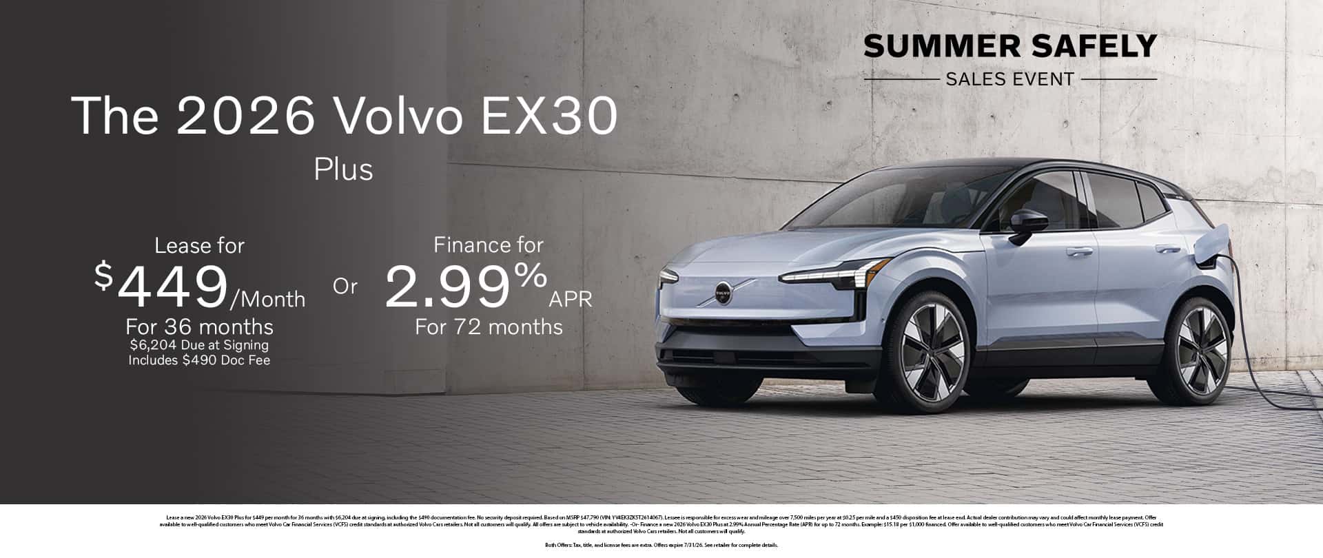 2026 Volvo EX30 Plus $449/month for 36 months