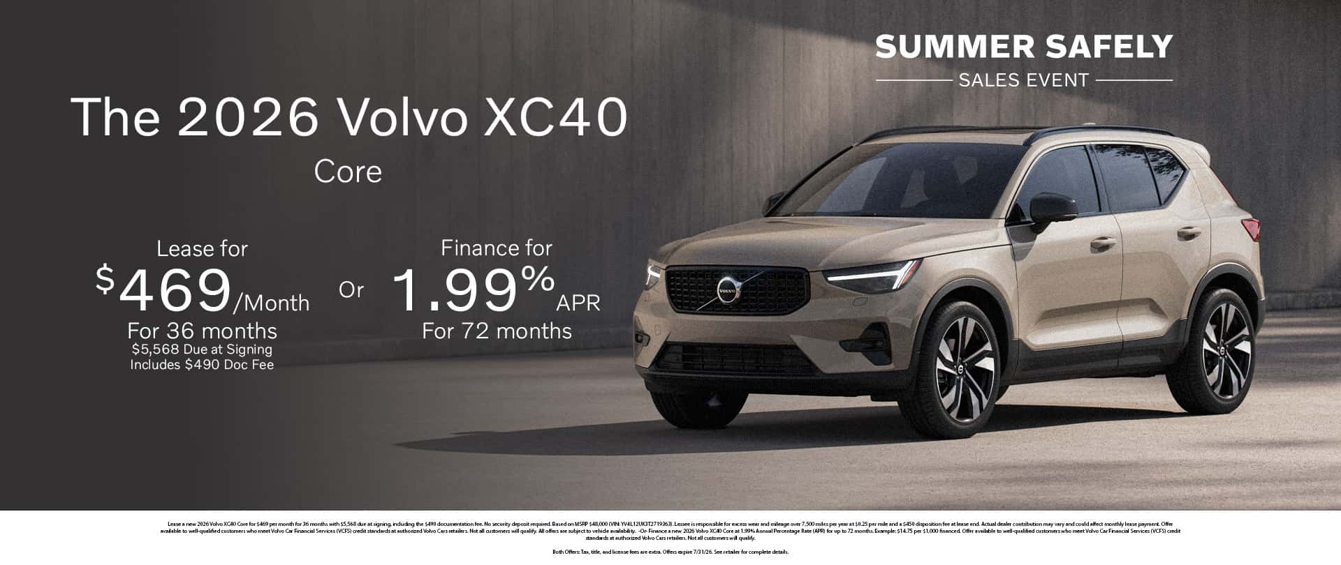 2026 Volvo XC40 Core $469/month for 36 months