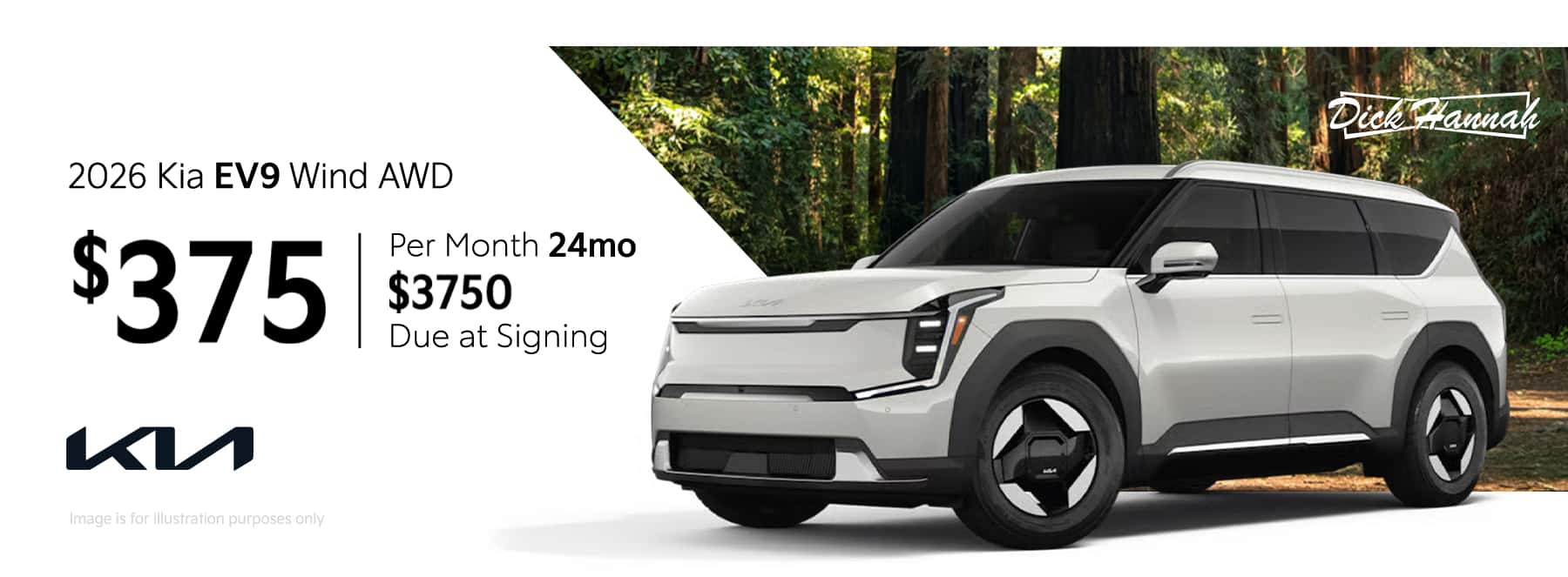 Lease Offer: 2026 Kia EV9 Wind AWD $375 month for 24 months $3750 due at signing