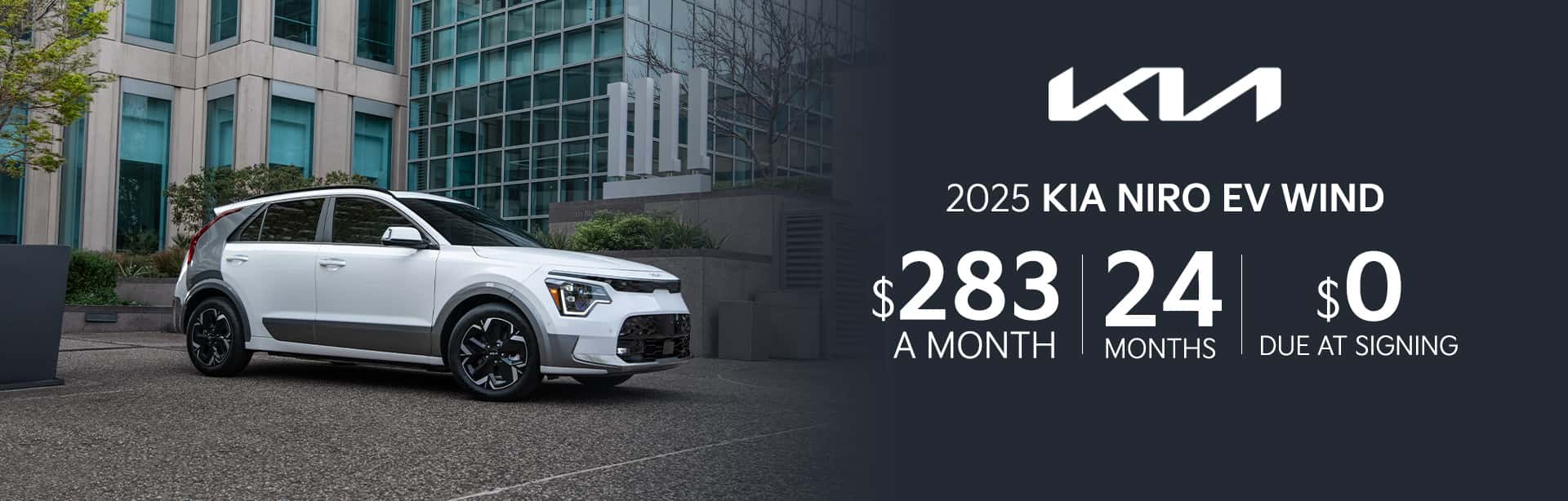 Lease Offer: 2025 Niro EV Wind $283 month for 24 months $0 due at signing