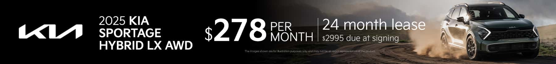 Lease Offer: 2025 Sportage Hybrid LX AWD $278 month for 24 months $2995 due at signing