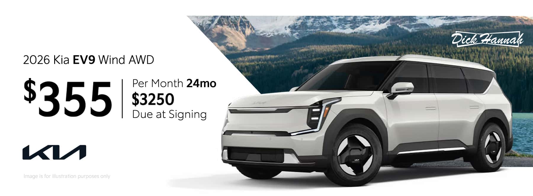 Lease Offer: 2026 Kia EV9 Wind AWD $355 month for 24 months $3250 due at signing