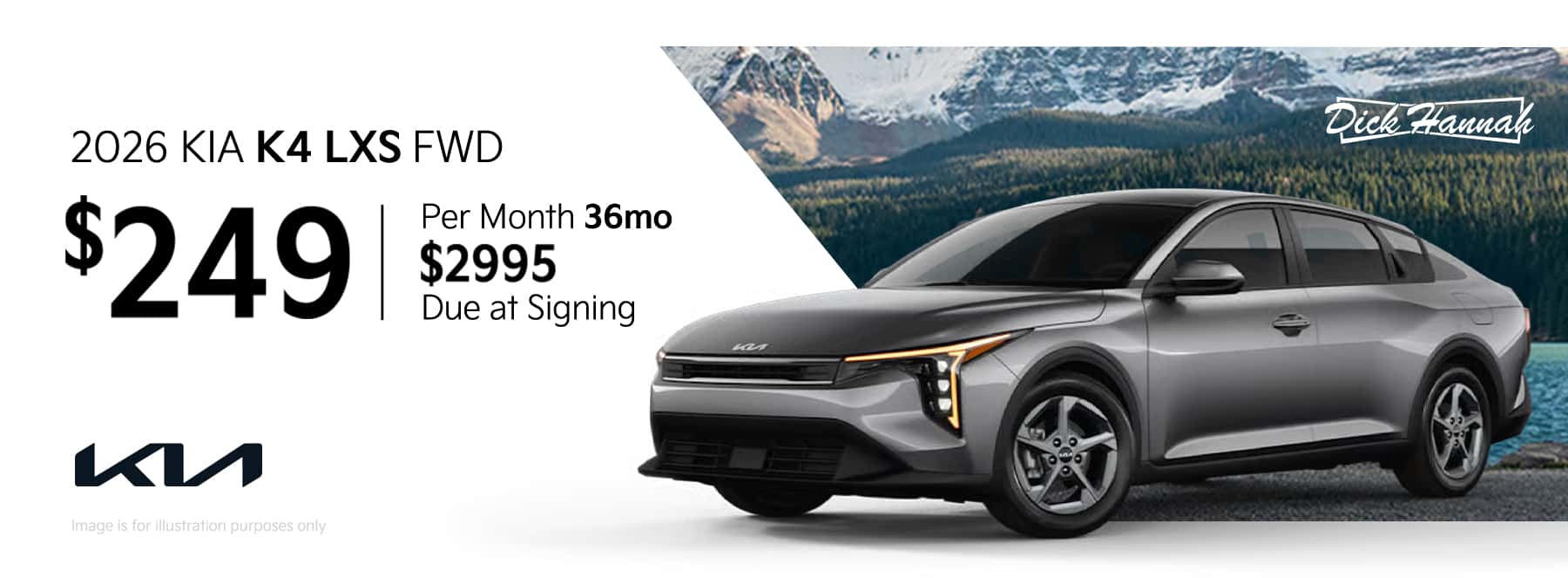 Lease Offer: 2026 Kia K4 LXS FWD $249 month for 36 months $2995 due at signing