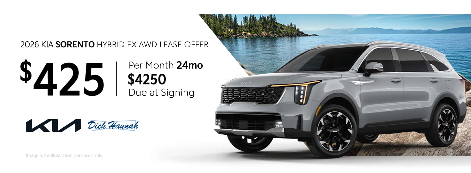 Lease Offer: 2026 Kia Sorento Hybrid EX AWD $425 month for 24 months $4250 due at signing