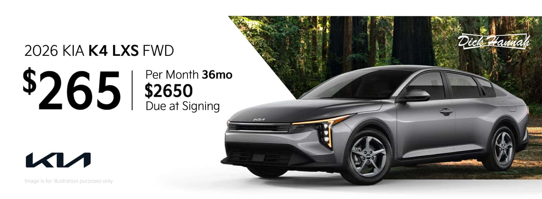 Lease Offer: 2026 Kia K4 LXS FWD $265 month for 36 months $2650 due at signing
