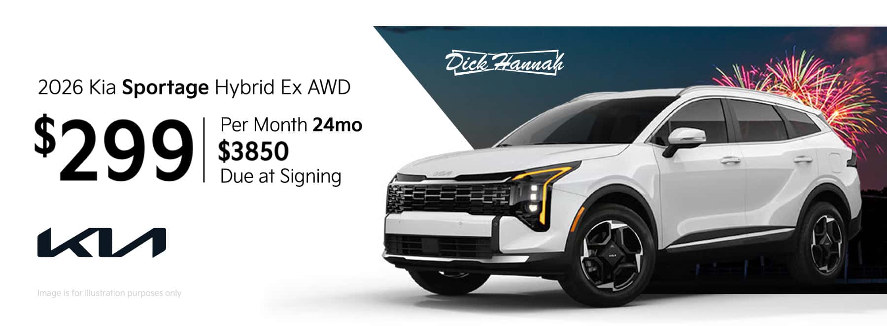 Lease Offer: 2026 Kia Sportage Hybrid EX AWD $299 month for 24 months $3850 due at signing