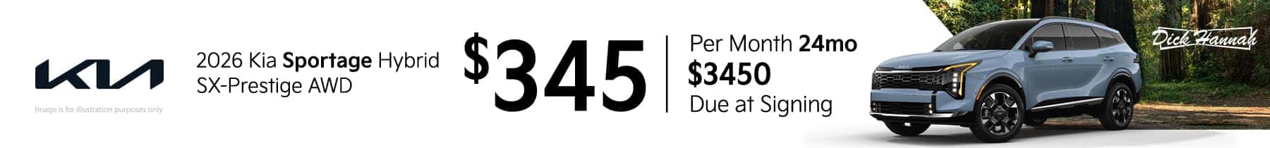 Lease Offer: 2026 Kia Sportage Hybrid SX-Prestige AWD $345 month for 24 months $3450 due at signing