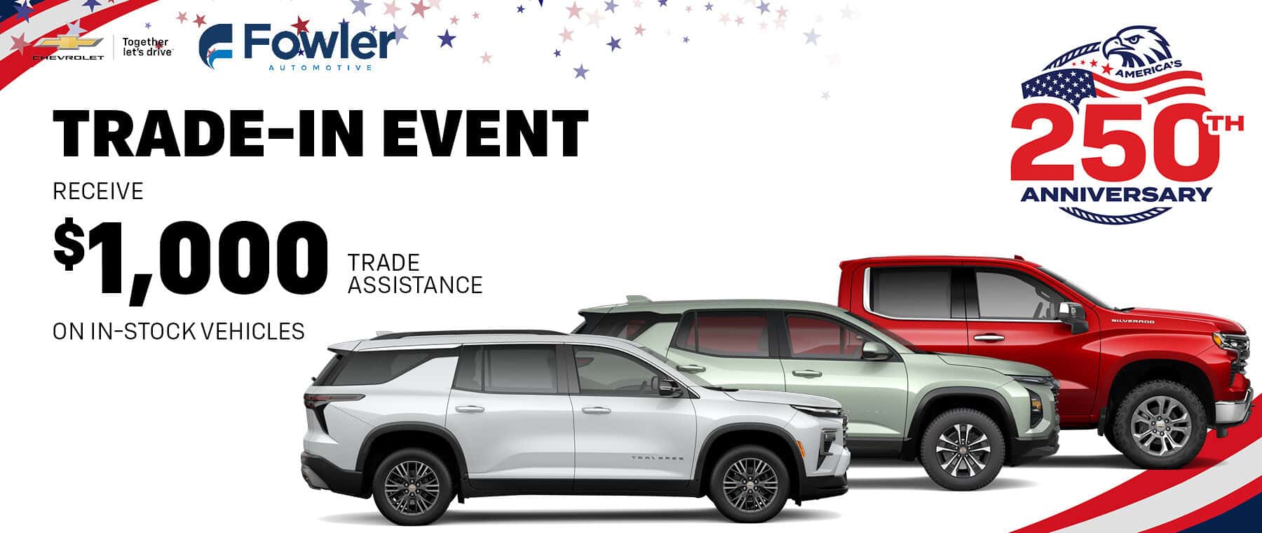 Receive $1,000 Trade Assistance on In-Stock Vehicles