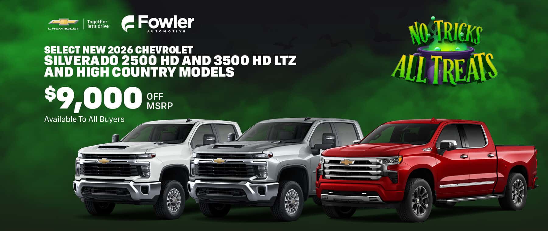 Save on Select New 2026 Chevrolet Silverado 2500 HD and 3500 HD LTZ and High Country Models