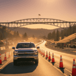 Chevrolet Silverado with Lane Keep Assist driving through I-80 construction in Auburn.