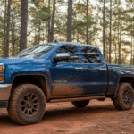 Muddy Chevrolet truck at Auburn CA trailhead needing cleaning