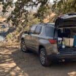 2026 Chevrolet Traverse with open cargo area loaded with lake gear near Auburn State Recreation Area in summer