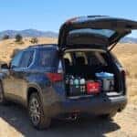 2026 Chevrolet Traverse with open tailgate stocked with summer heat safety gear at an Auburn SRA trailhead