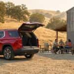 2026 Chevrolet Traverse parked near a craft brewery in Auburn, CA foothills, rear liftgate open for a group outing