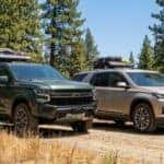 2026 Chevrolet Tahoe and 2027 Chevrolet Traverse parked side by side in the Sierra Nevada foothills near Auburn, CA
