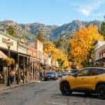 2026 Chevrolet Trax parked on a historic Old Town Auburn street during autumn, surrounded by fall foliage and Gold Country storefronts