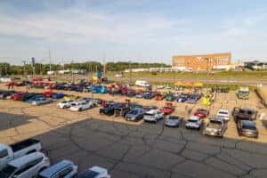 Aerial View of Car Lineup at Car Show