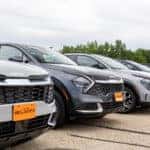 Lineup of Kia Sportages on Lot