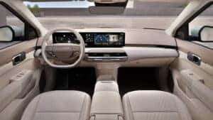interior of Kia EV4, showing steering wheel and dash