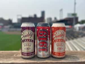 1919 Root Beer and Buddy's Grape and Orange Soda Cans