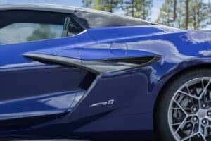 side of blue Chevrolet Corvette ZR1 showing air vents