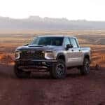 2027 Chevrolet Silverado 1500 ZR2 in White Sands. Exterior drive