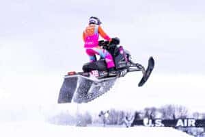 snowmobile on track for Moras Racing Snocross