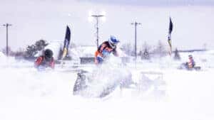 snowmobile on track for Moras Racing Snocross