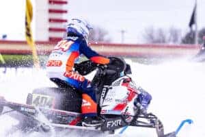 snowmobile on track for Moras Racing Snocross