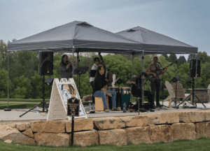 Band playing music at the event