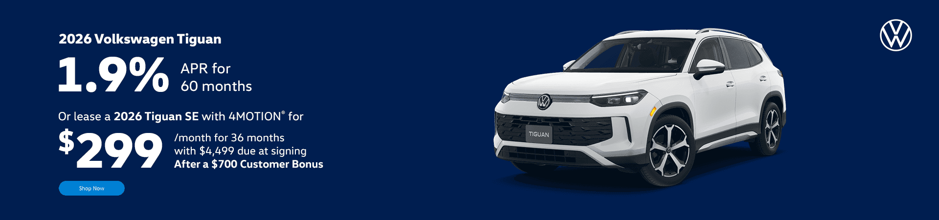 2026 Tiguan: 1.9% for 60 months