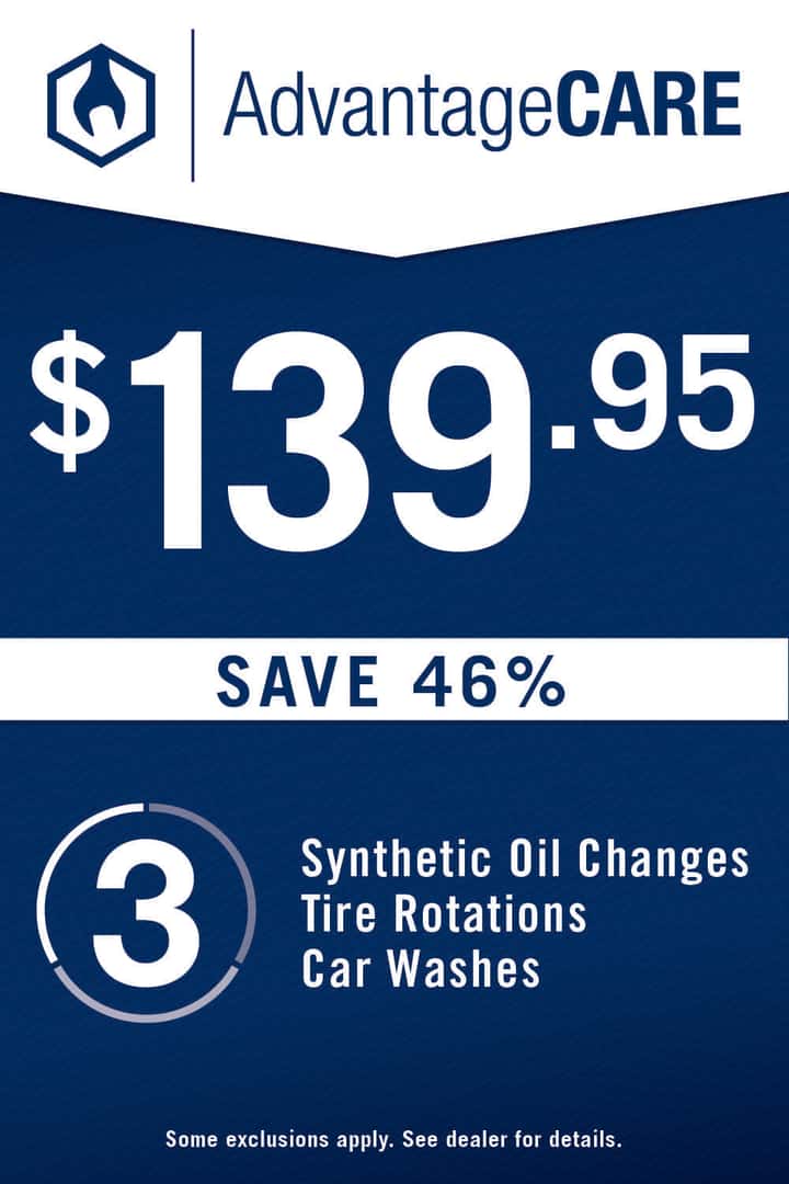 AdvantageCare $139.95. Save 45% on 3 oil changes, tire rotations, and car washes