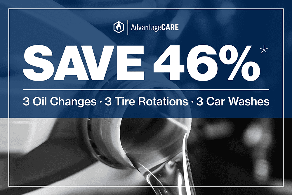 AdvantageCare; Save 46% on 3 Oil Changes, 3 Tire Rotations, 3 Car Washes