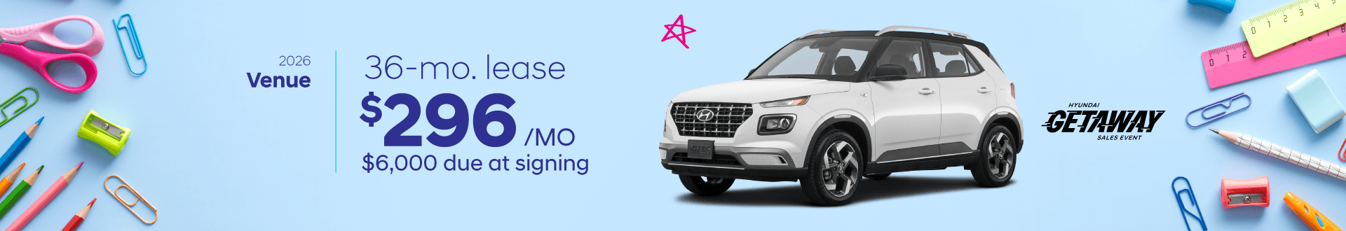 2026 Hyundai Venue: Lease for $296/month for 36 months*