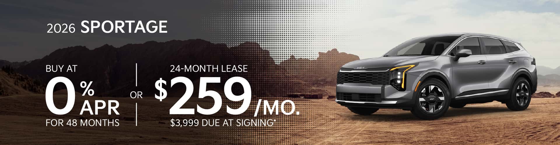 2026 Kia Sportage: 0% APR for 48 months or Lease for $259/month for 24 months*